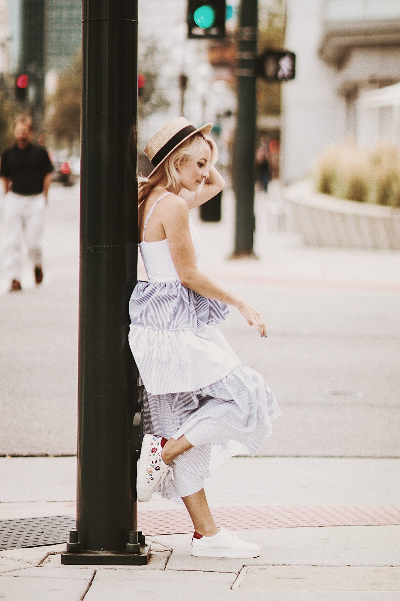 Alena Gidenko of modaprints.com styles a ruffle maxi dress from sheen and shares how to style it with tennis shoes