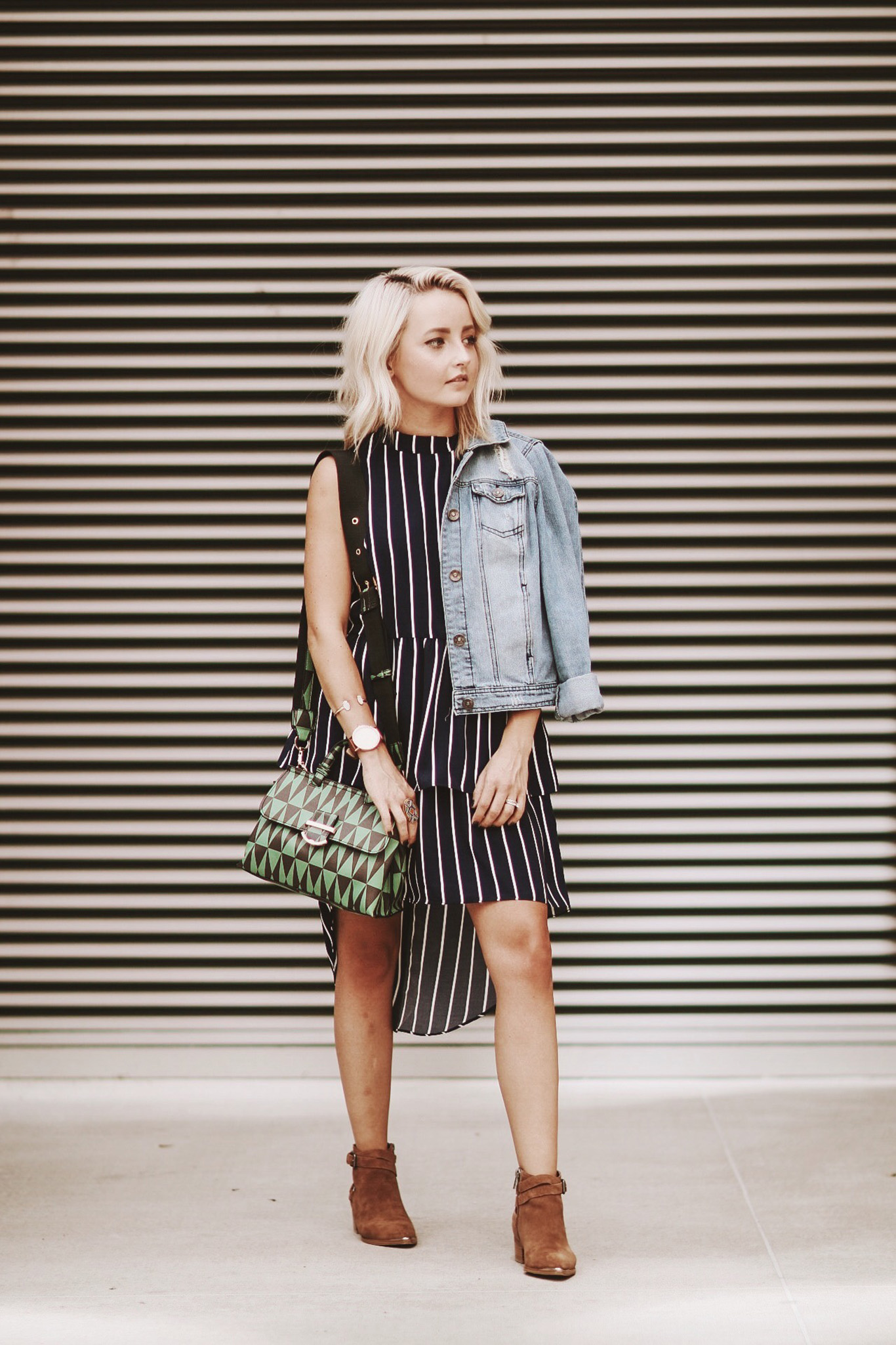 Alena Gidenko of modaprints.com shares tips of styling a striped ModCloth dress for Fall