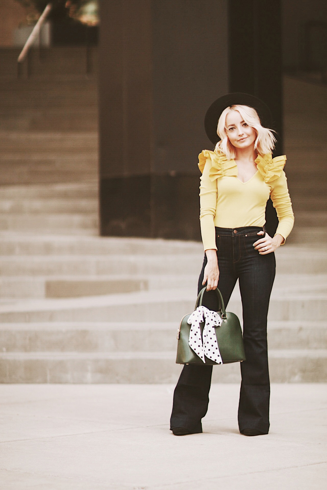 Alena Gidenko of modaprints.com shoes tips on styling flare jeans this Fall